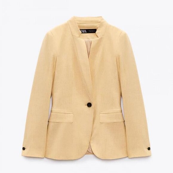 ZARA Women's Basic Blazer With Inverted Lapel Collar Size 4 In Yellow - Picture 2 of 13